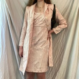 vintage positive attitude baby pink floral suit set size 10 midi blazer dress